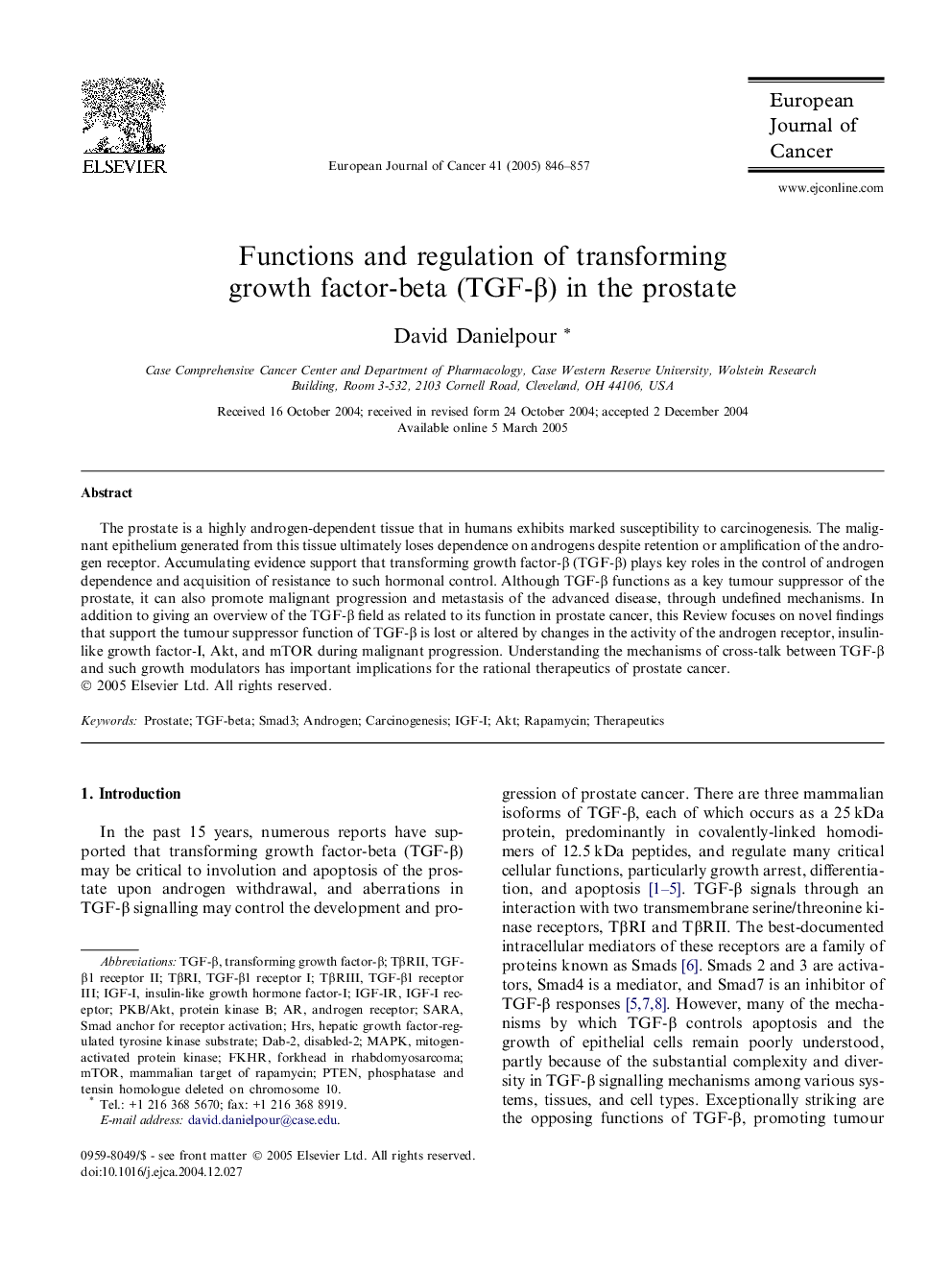 Functions and regulation of transforming growth factor-beta (TGF-Î²) in the prostate