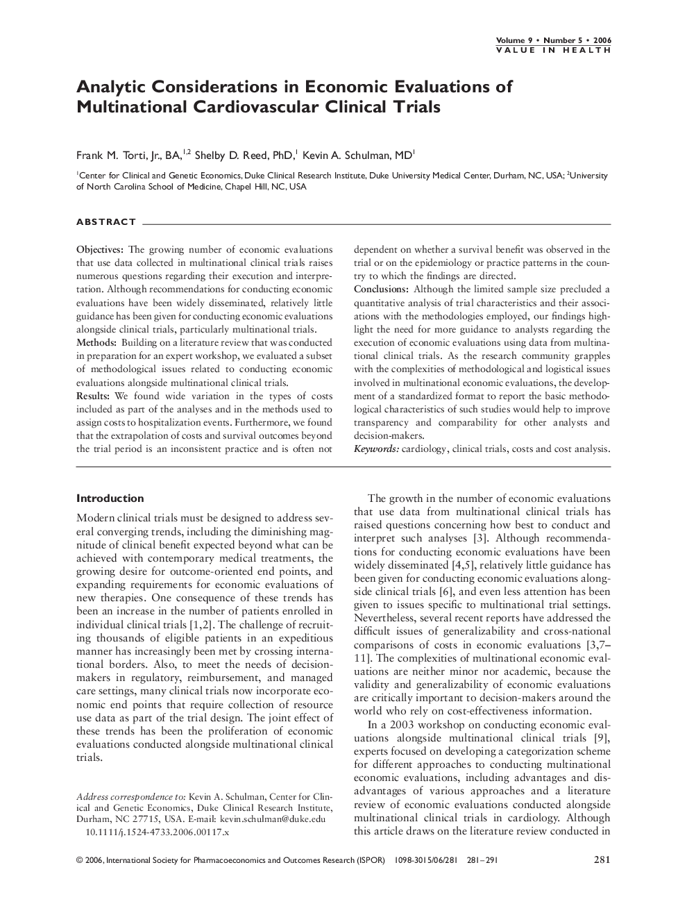 Analytic Considerations in Economic Evaluations of Multinational Cardiovascular Clinical Trials