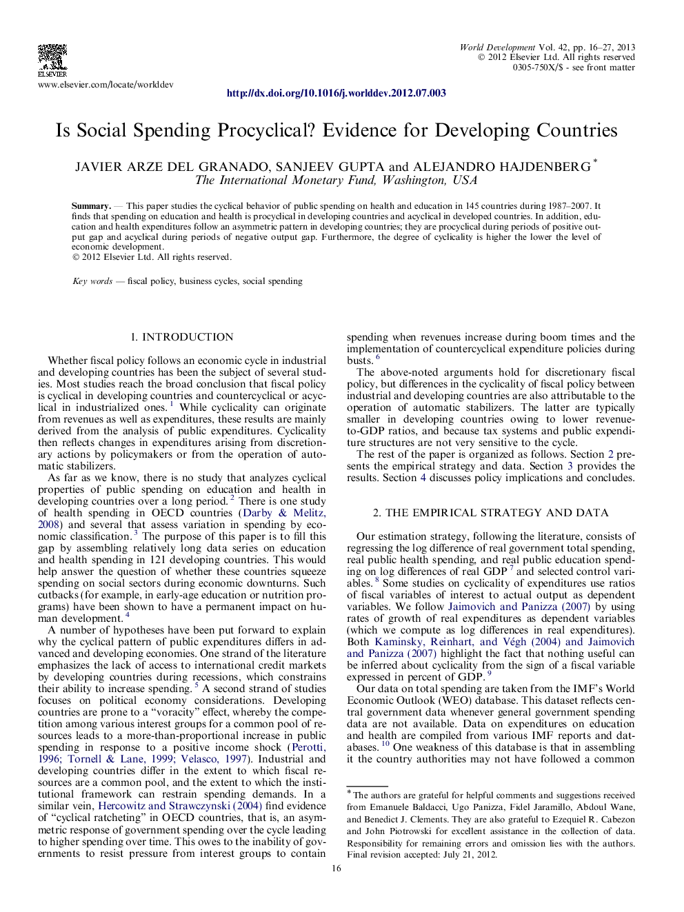 Is Social Spending Procyclical? Evidence for Developing Countries