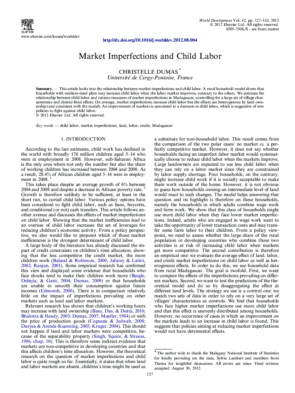 Market Imperfections and Child Labor