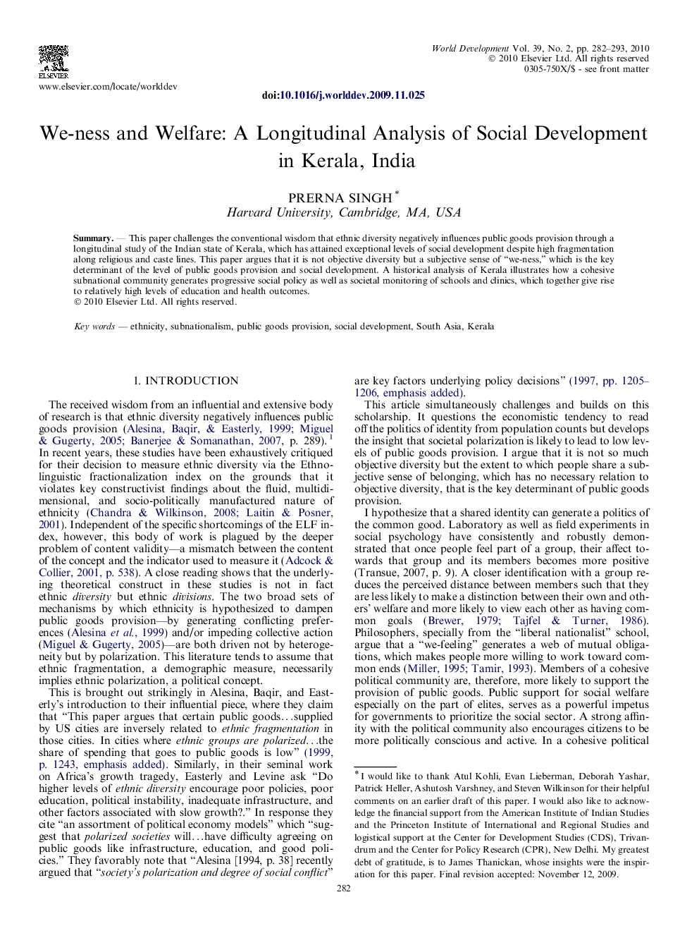 We-ness and Welfare: A Longitudinal Analysis of Social Development in Kerala, India