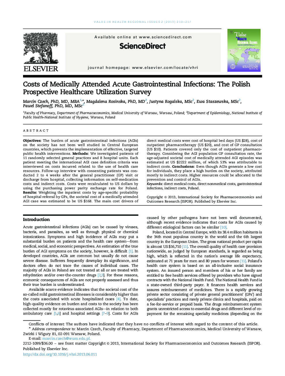 Costs of Medically Attended Acute Gastrointestinal Infections: The Polish Prospective Healthcare Utilization Survey 