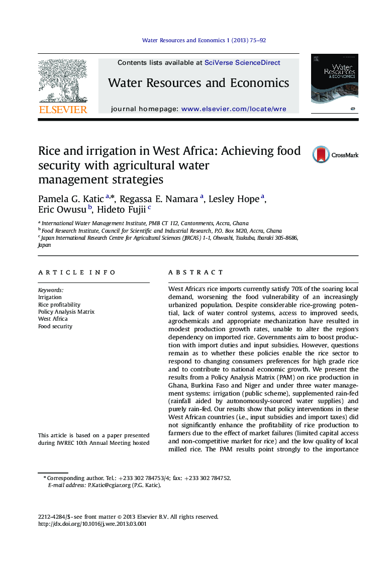 Rice and irrigation in West Africa: Achieving food security with agricultural water management strategies