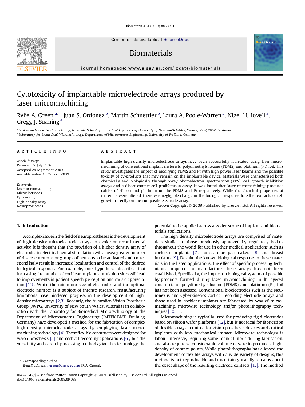 Cytotoxicity of implantable microelectrode arrays produced by laser micromachining