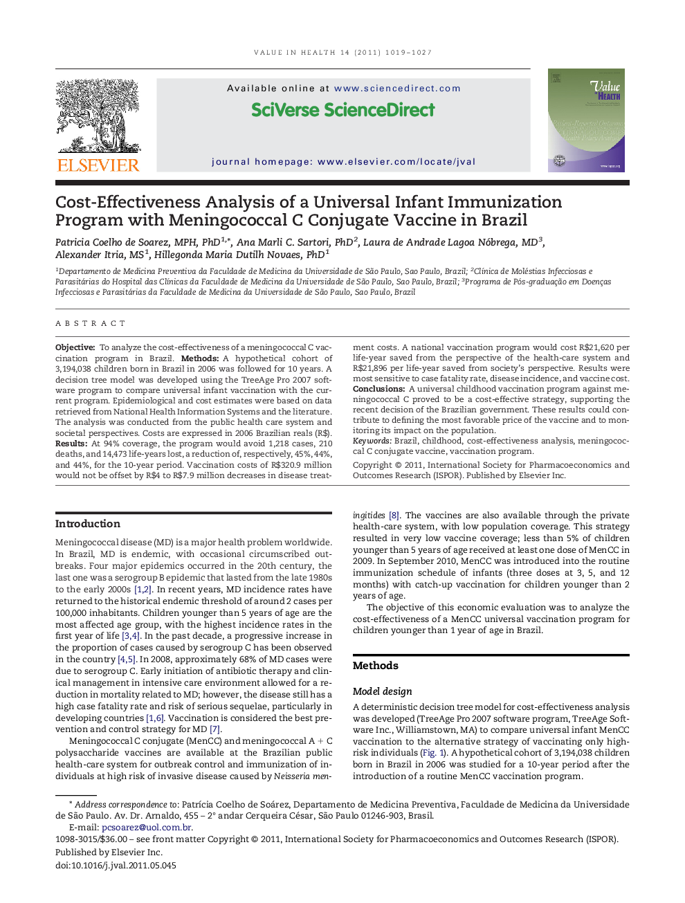 Cost-Effectiveness Analysis of a Universal Infant Immunization Program with Meningococcal C Conjugate Vaccine in Brazil