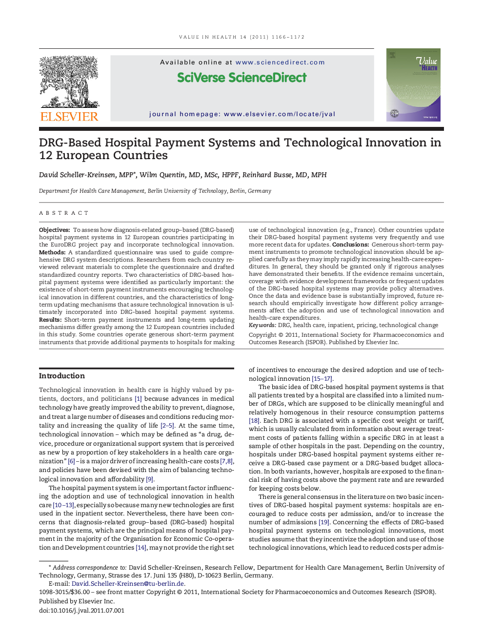 DRG-Based Hospital Payment Systems and Technological Innovation in 12 European Countries