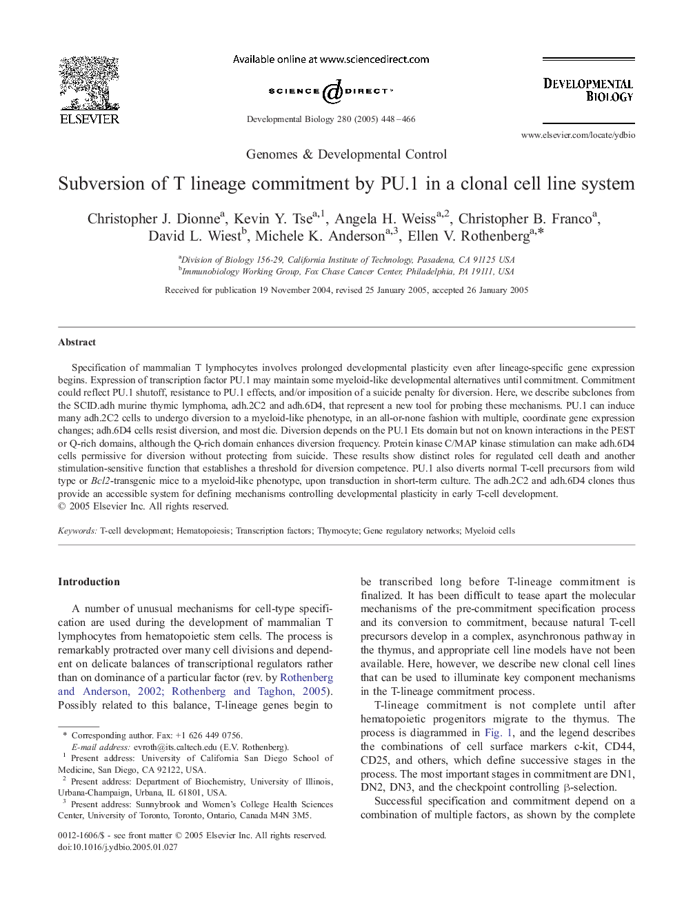 Subversion of T lineage commitment by PU.1 in a clonal cell line system