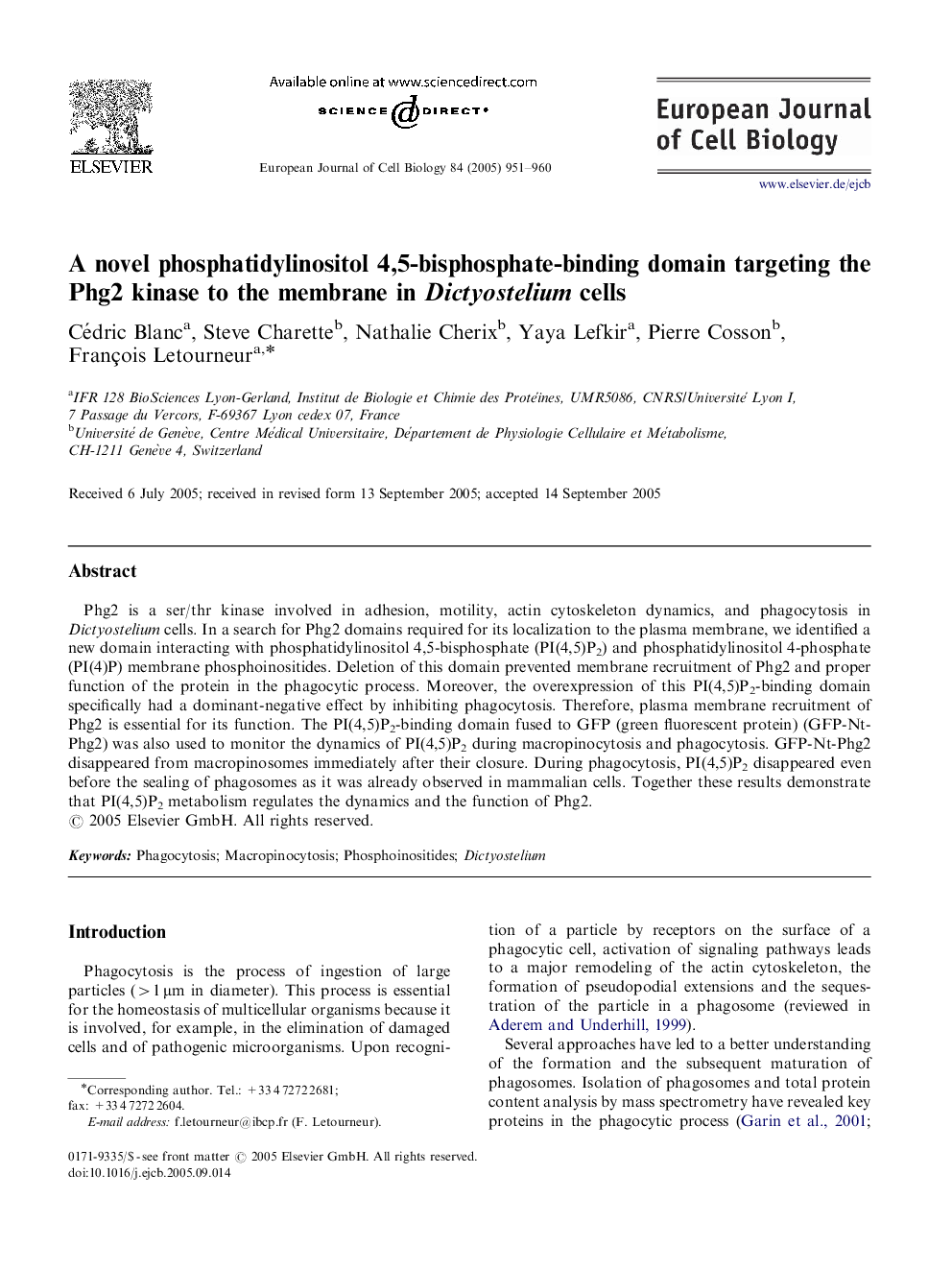 A novel phosphatidylinositol 4,5-bisphosphate-binding domain targeting the Phg2 kinase to the membrane in Dictyostelium cells