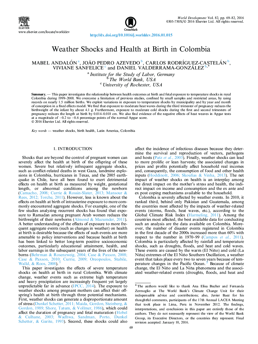 Weather Shocks and Health at Birth in Colombia