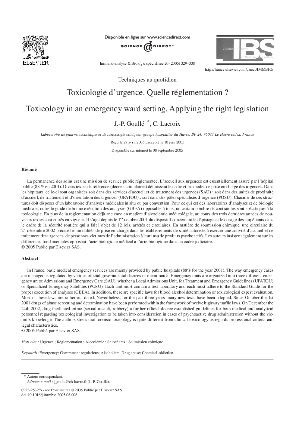 Toxicologie d'urgence. Quelle réglementationÂ ?