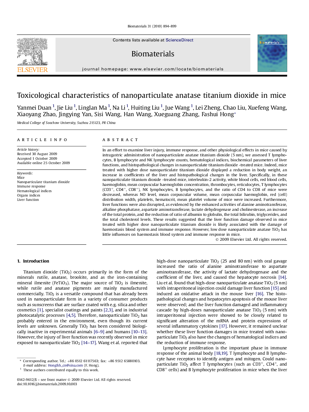 Toxicological characteristics of nanoparticulate anatase titanium dioxide in mice