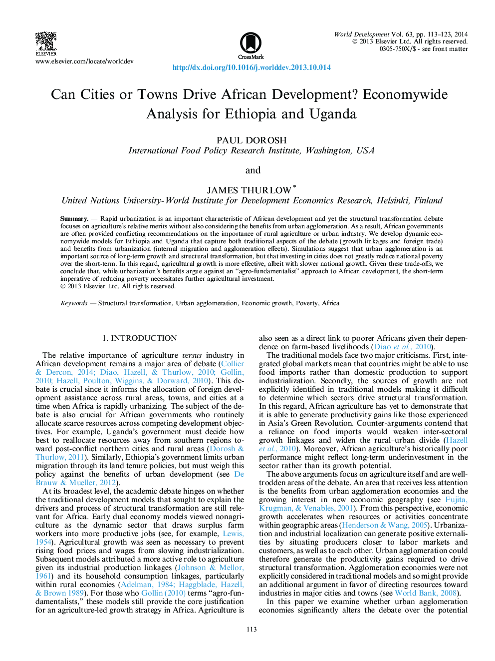 آیا شهرها یا شهرک های می‌توانند توسعه آفریقا را تحقق ببخشند؟ تجزیه و تحلیل اقتصاد کل در اتیوپی و اوگاندا