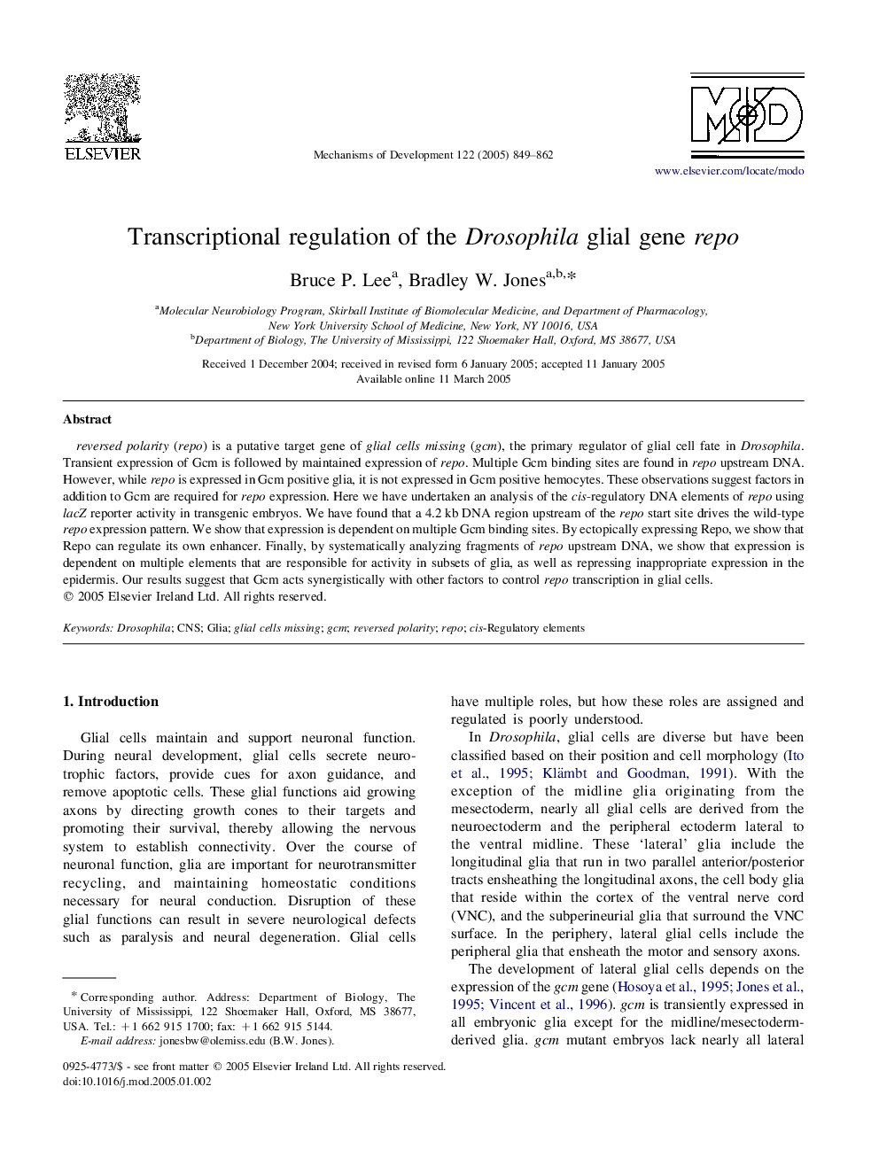 Transcriptional regulation of the Drosophila glial gene repo