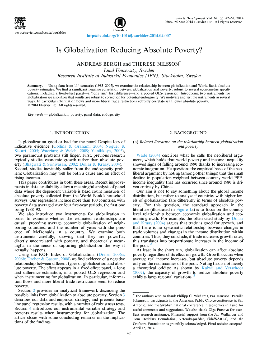 Is Globalization Reducing Absolute Poverty?