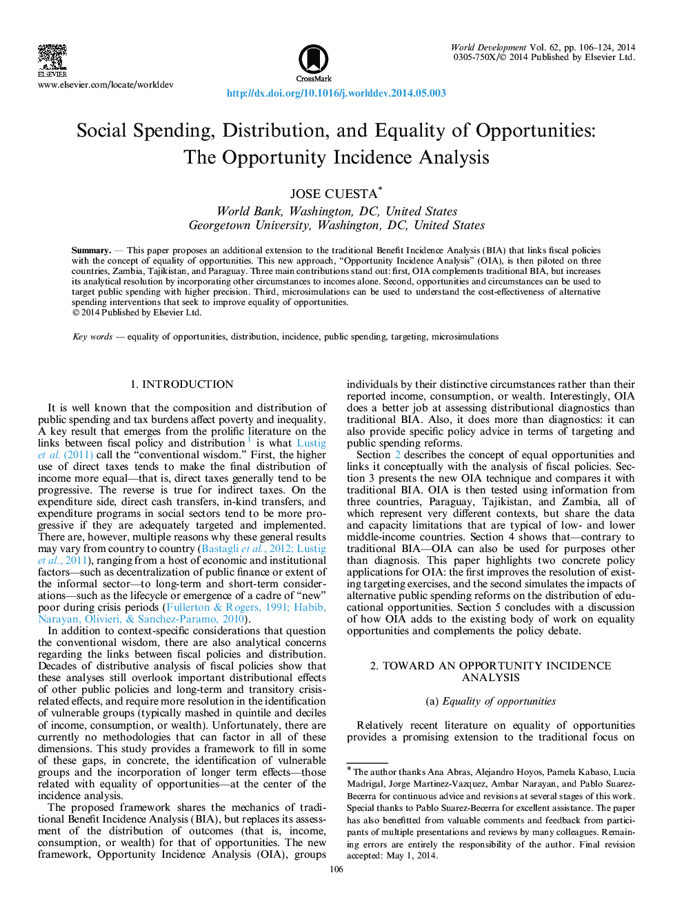 هزینه های اجتماعی، توزیع و برابری فرصت ها: تجزیه و تحلیل بروز فرصت ها