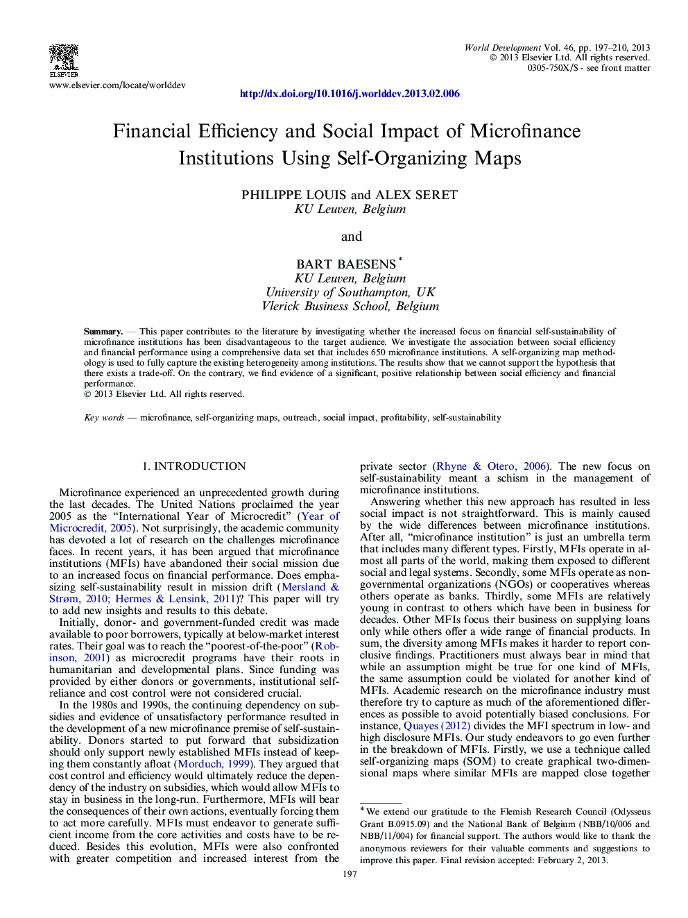 Financial Efficiency and Social Impact of Microfinance Institutions Using Self-Organizing Maps