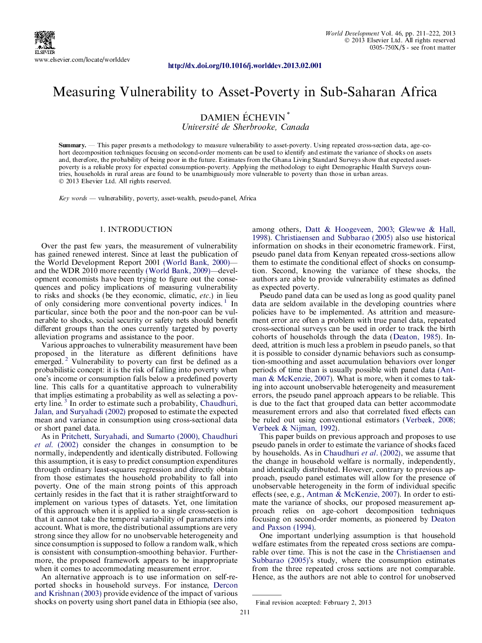 Measuring Vulnerability to Asset-Poverty in Sub-Saharan Africa