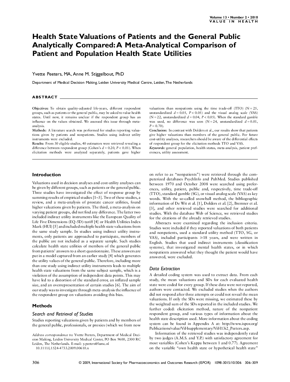 Health State Valuations of Patients and the General Public Analytically Compared: A Meta-Analytical Comparison of Patient and Population Health State Utilities