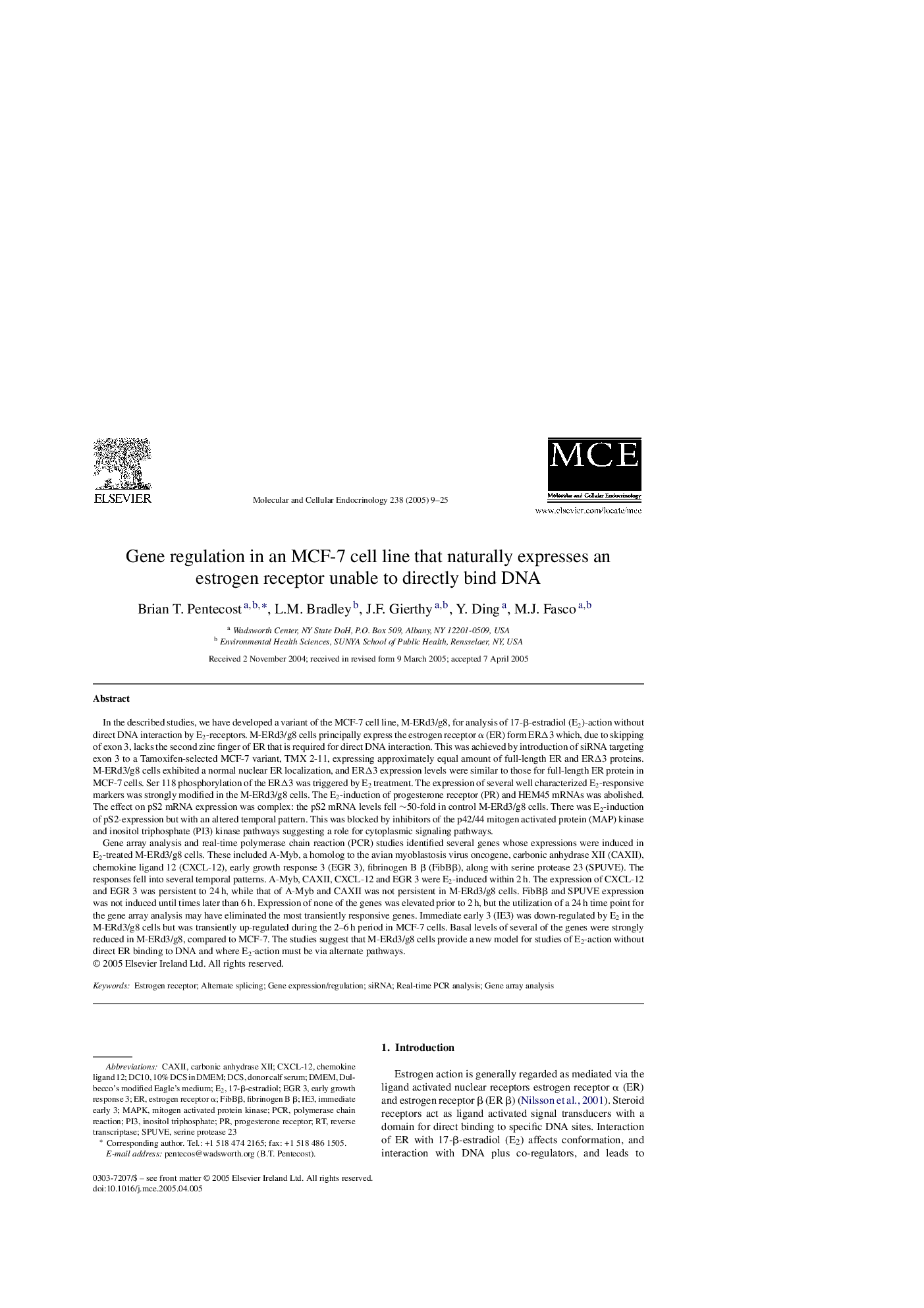 Gene regulation in an MCF-7 cell line that naturally expresses an estrogen receptor unable to directly bind DNA