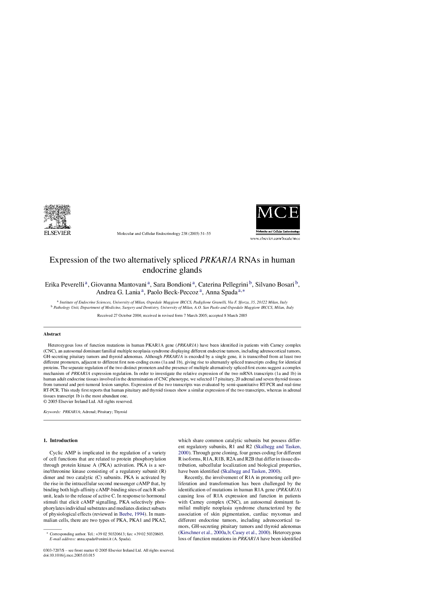 Expression of the two alternatively spliced PRKAR1A RNAs in human endocrine glands