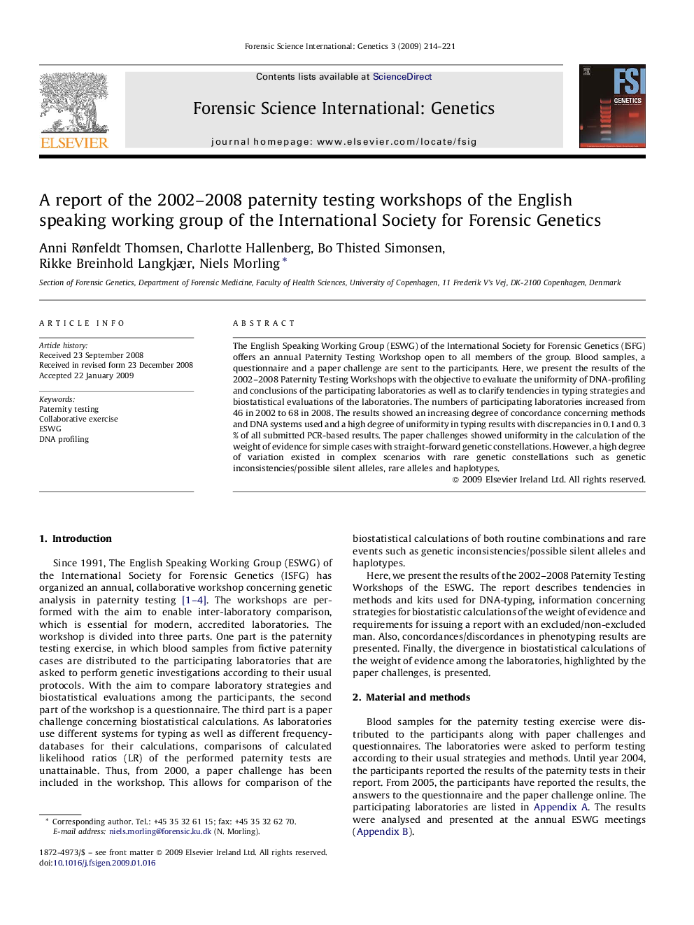 A report of the 2002–2008 paternity testing workshops of the English speaking working group of the International Society for Forensic Genetics