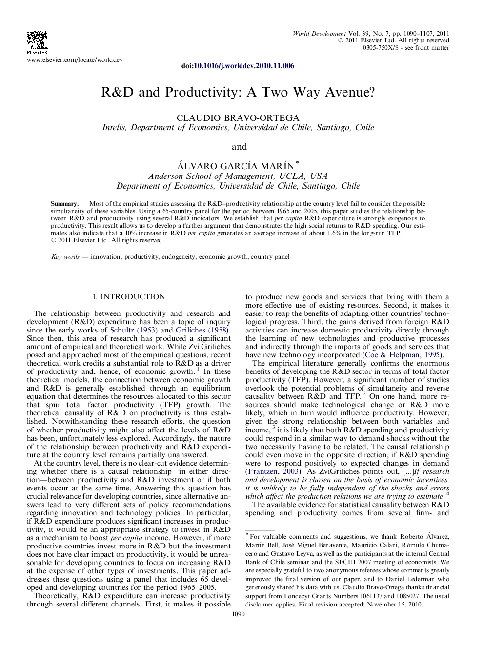 R&D and Productivity: A Two Way Avenue?