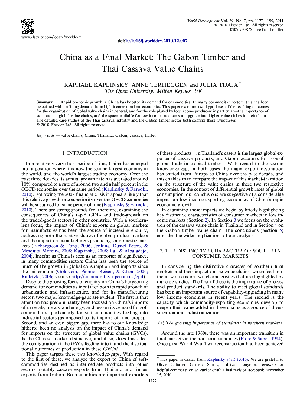 China as a Final Market: The Gabon Timber and Thai Cassava Value Chains