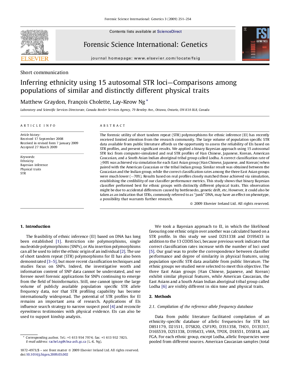 Inferring ethnicity using 15 autosomal STR loci—Comparisons among populations of similar and distinctly different physical traits