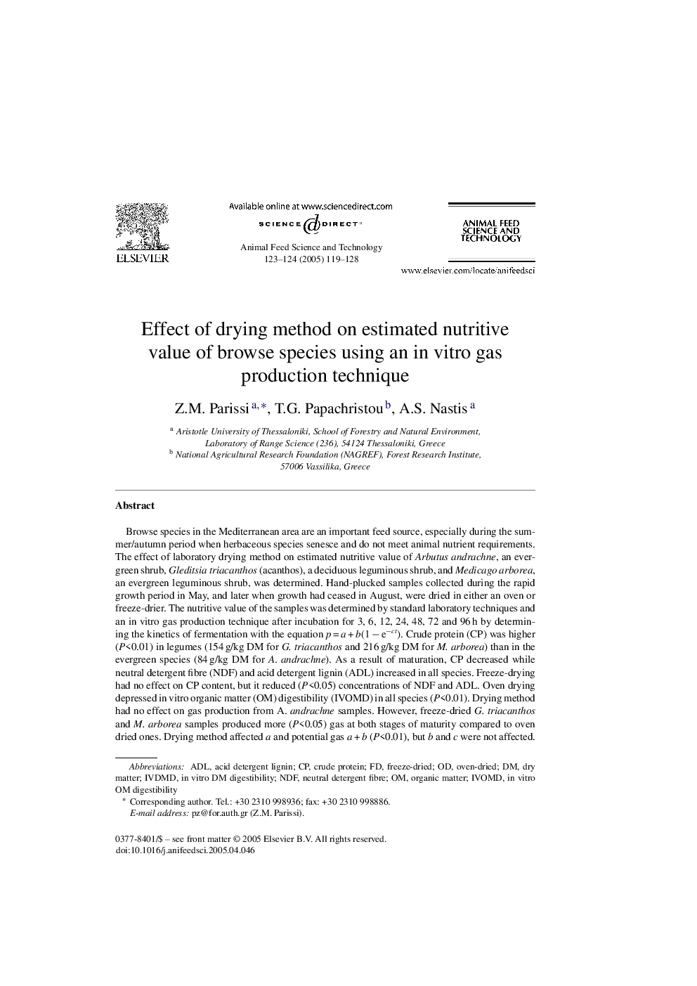 Effect of drying method on estimated nutritive value of browse species using an in vitro gas production technique