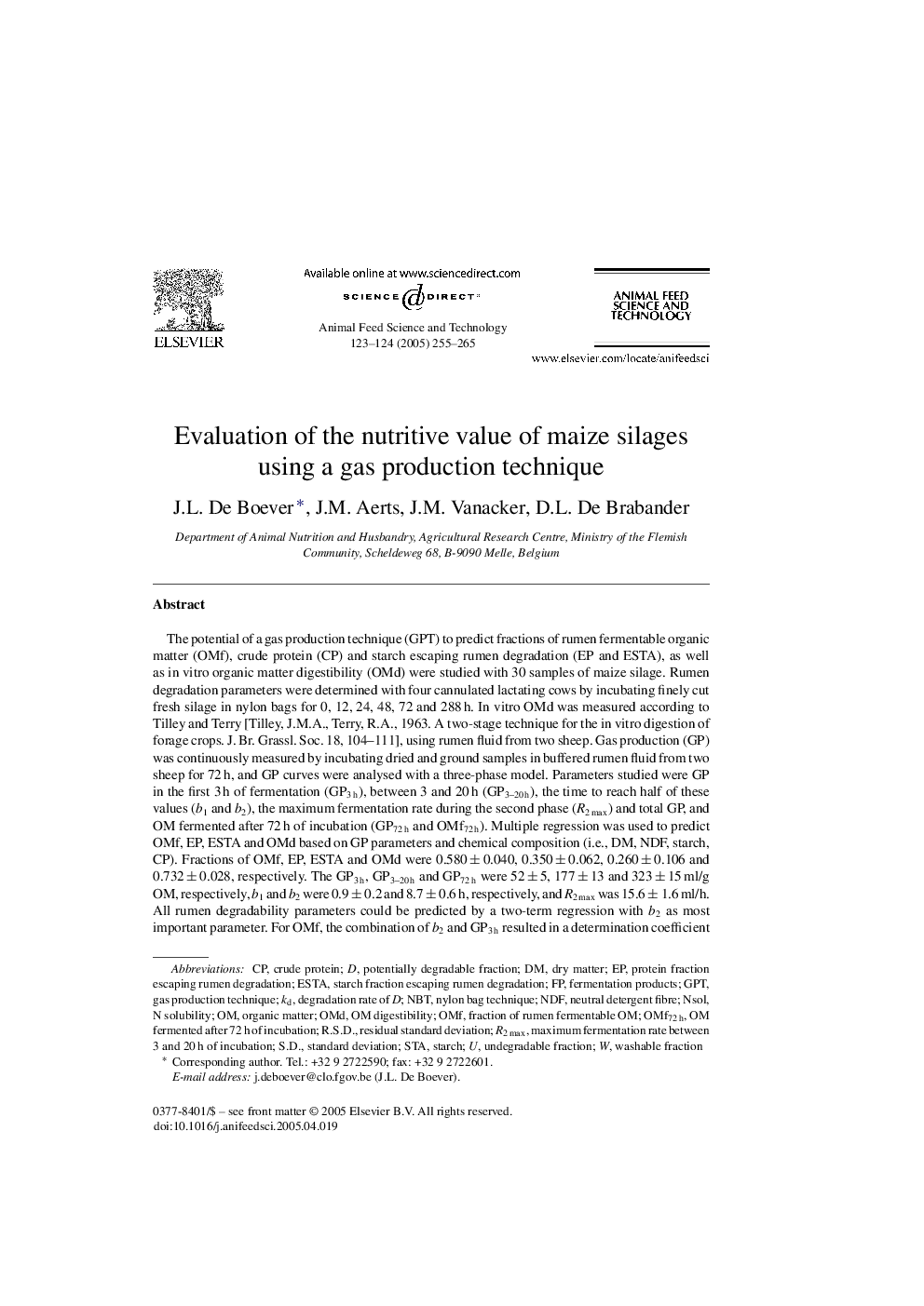 Evaluation of the nutritive value of maize silages using a gas production technique