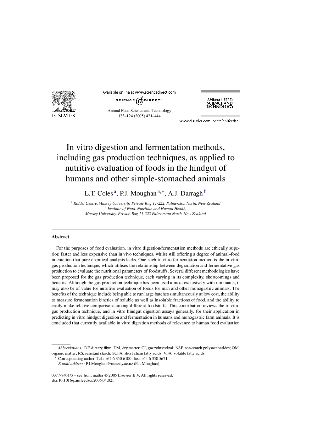 In vitro digestion and fermentation methods, including gas production techniques, as applied to nutritive evaluation of foods in the hindgut of humans and other simple-stomached animals