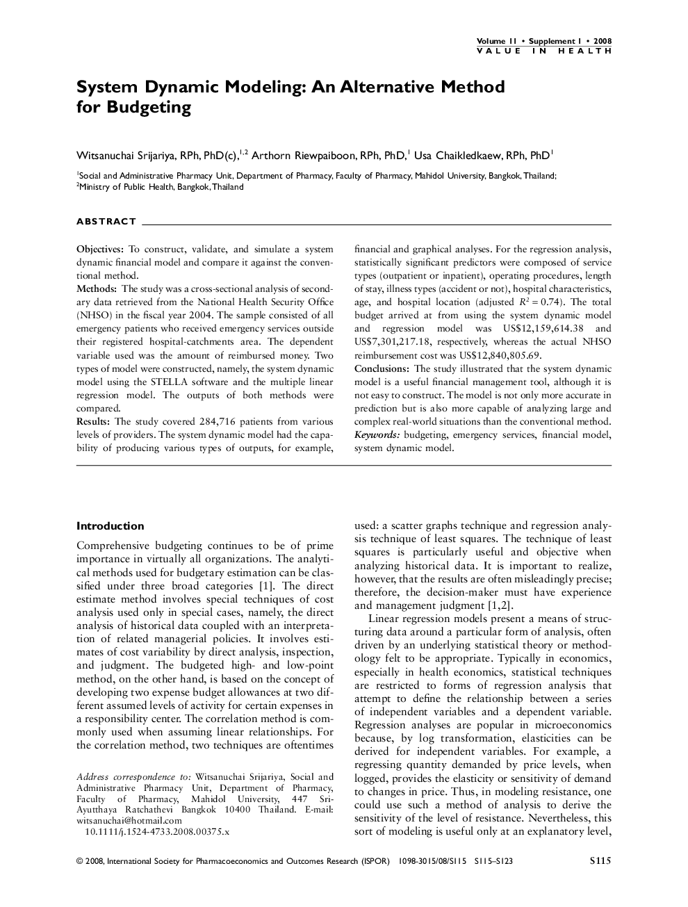 System Dynamic Modeling: An Alternative Method for Budgeting