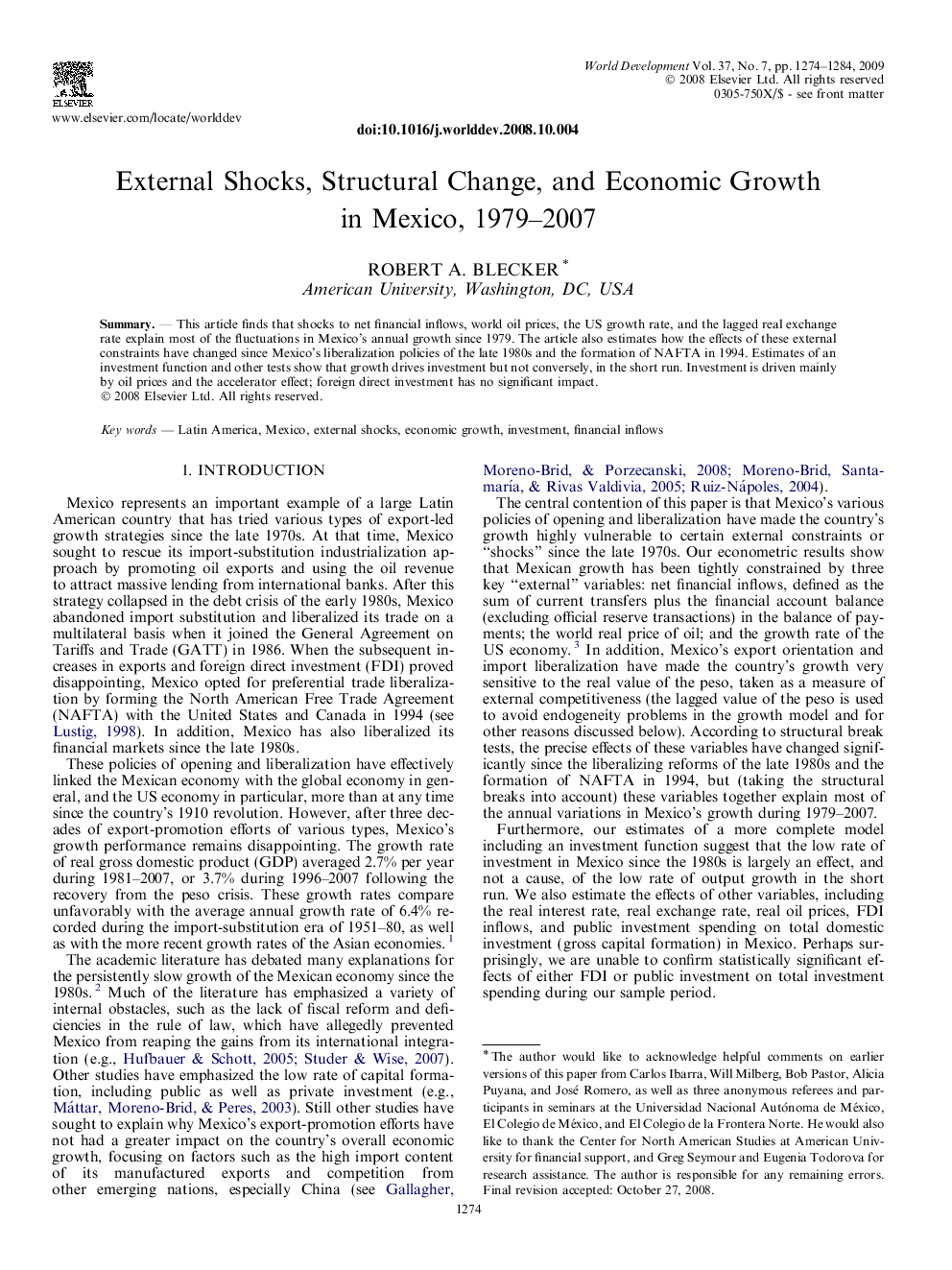 External Shocks, Structural Change, and Economic Growth in Mexico, 1979–2007