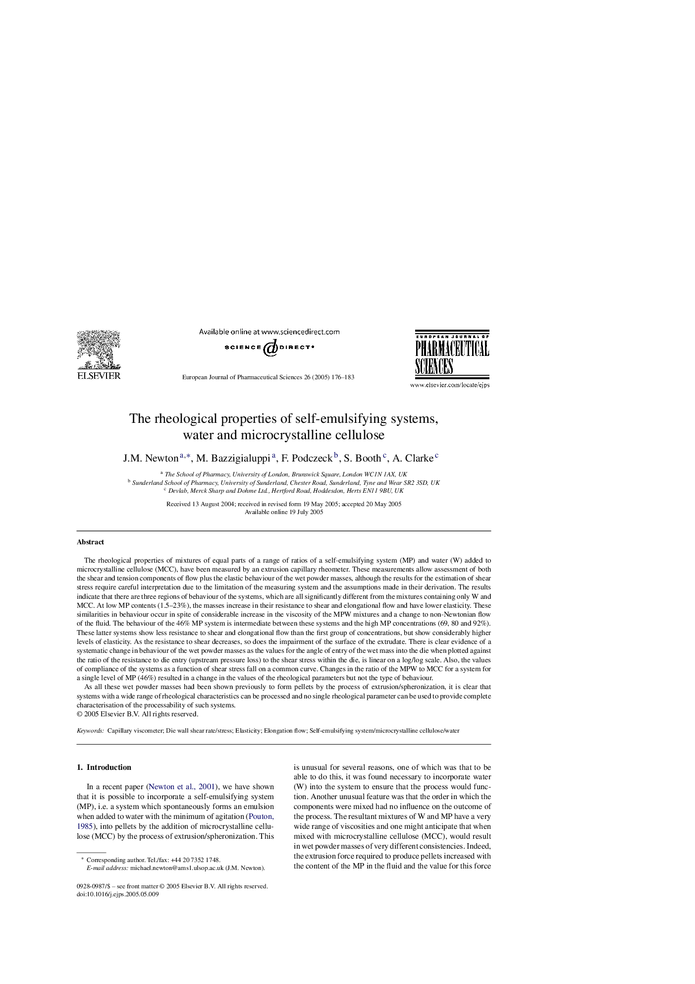 The rheological properties of self-emulsifying systems, water and microcrystalline cellulose