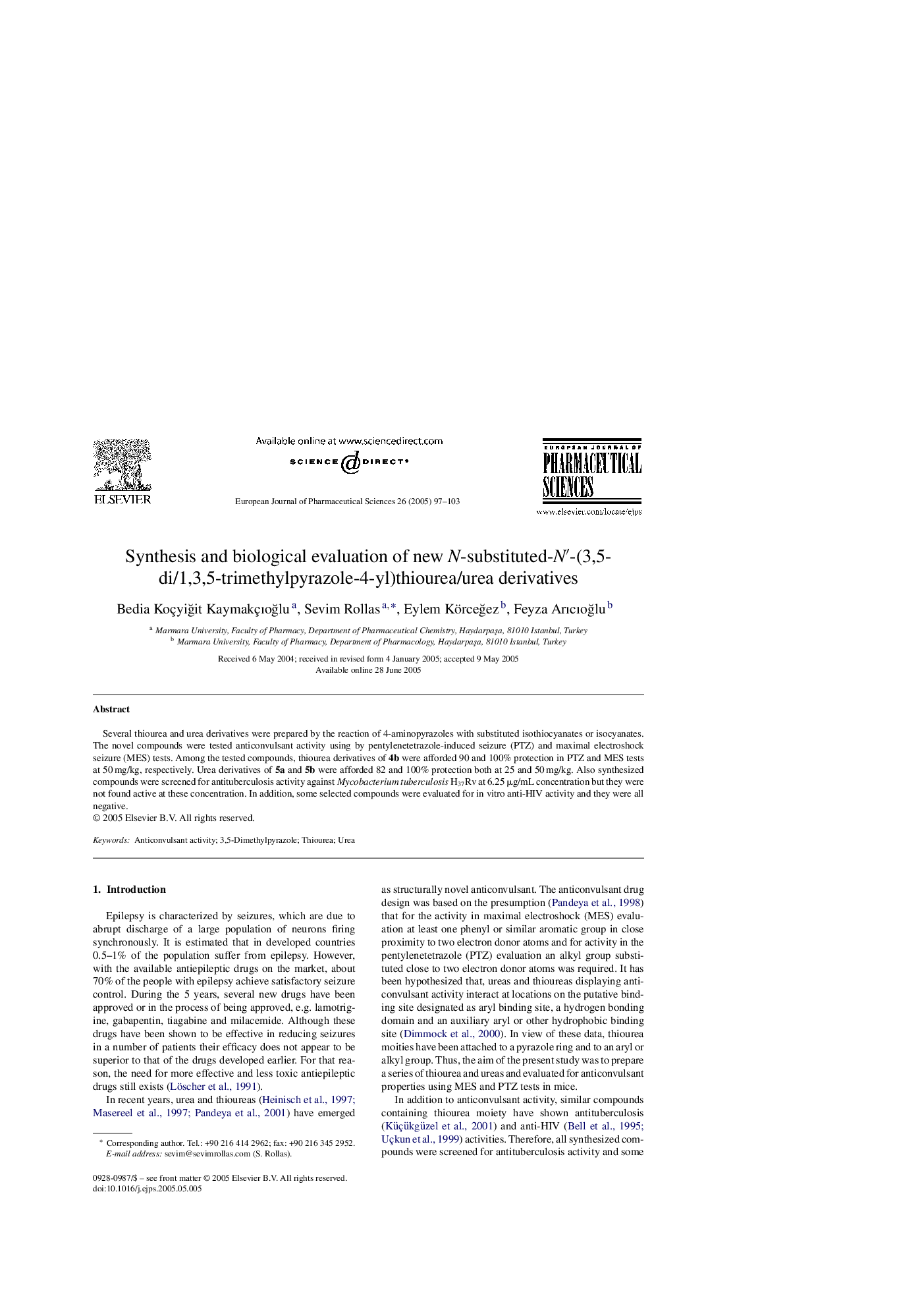 Synthesis and biological evaluation of new N-substituted-Nâ²-(3,5-di/1,3,5-trimethylpyrazole-4-yl)thiourea/urea derivatives