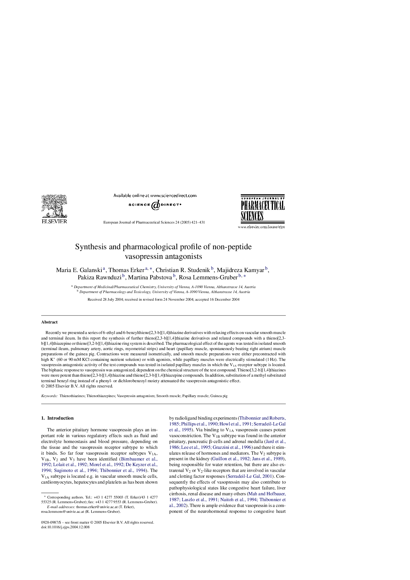 Synthesis and pharmacological profile of non-peptide vasopressin antagonists