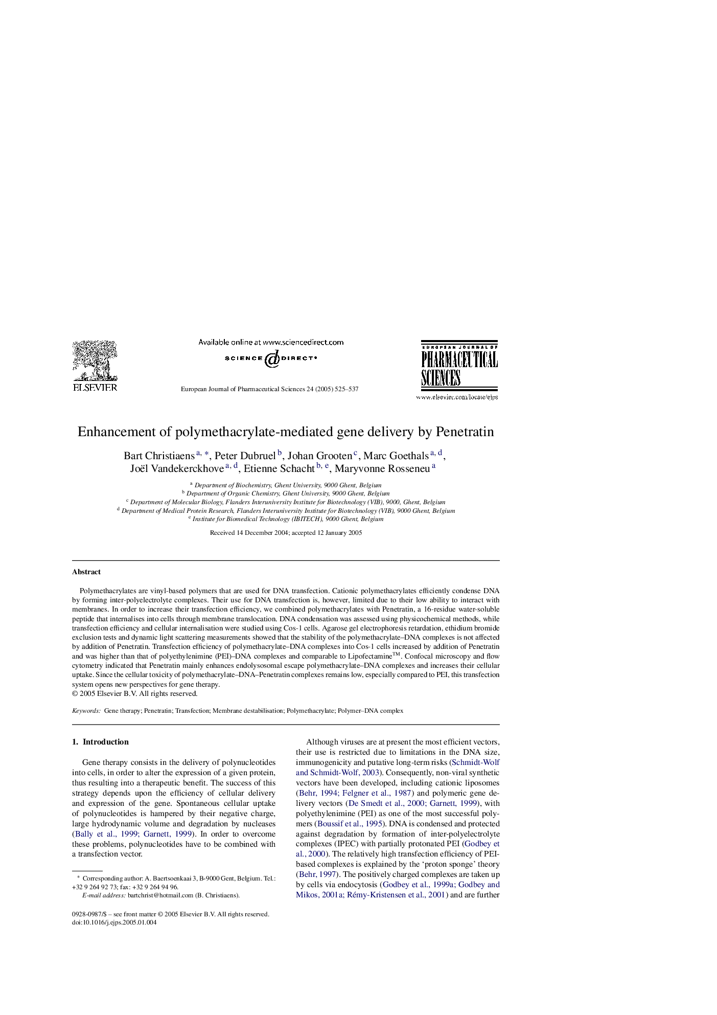 Enhancement of polymethacrylate-mediated gene delivery by Penetratin