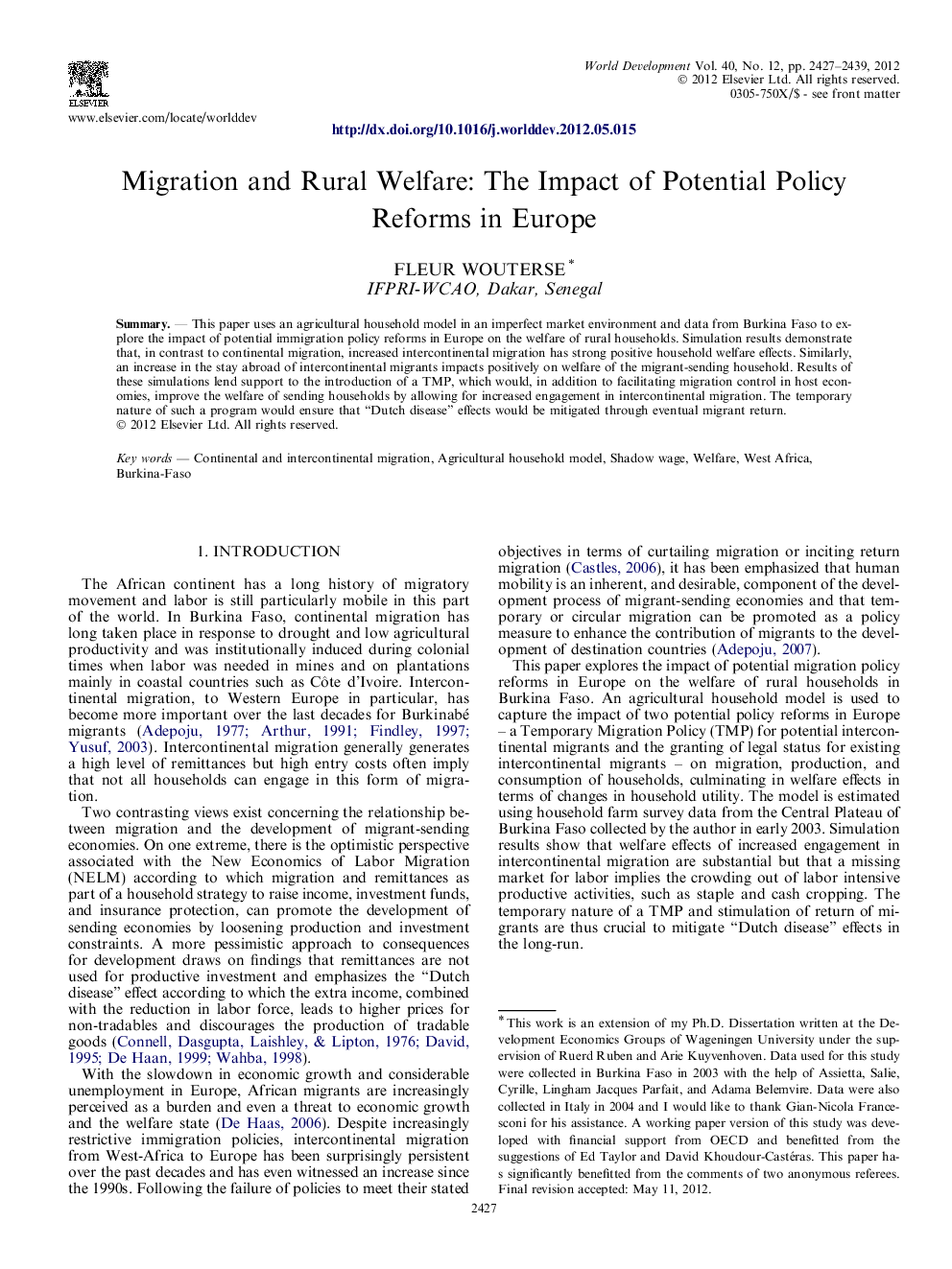 Migration and Rural Welfare: The Impact of Potential Policy Reforms in Europe