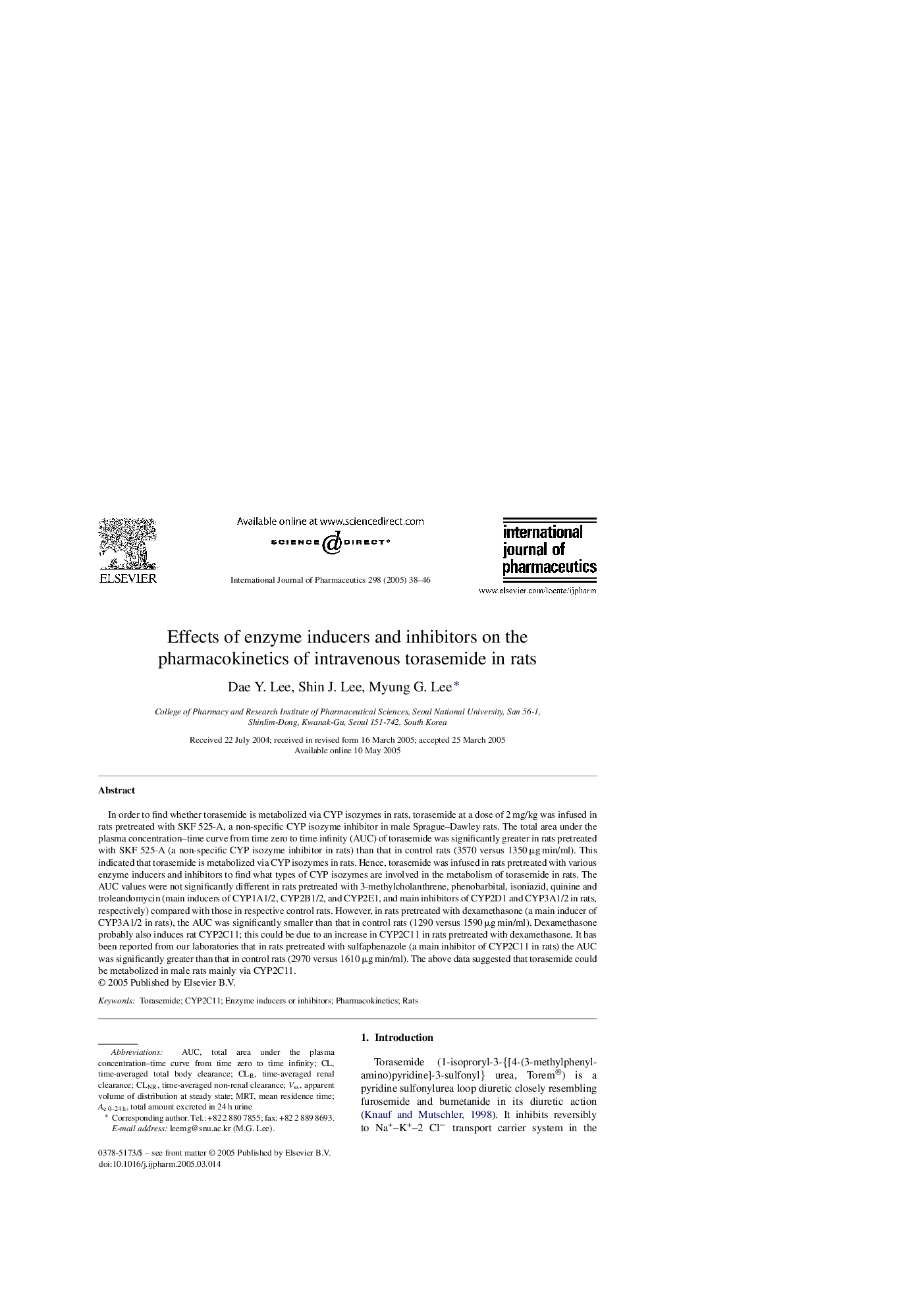 عکس صفحه اول مقاله: Effects of enzyme inducers and inhibitors on the pharmacokinetics of intravenous torasemide in rats Effects of enzyme inducers and inhibitors on the pharmacokinetics of intravenous torasemide in rats