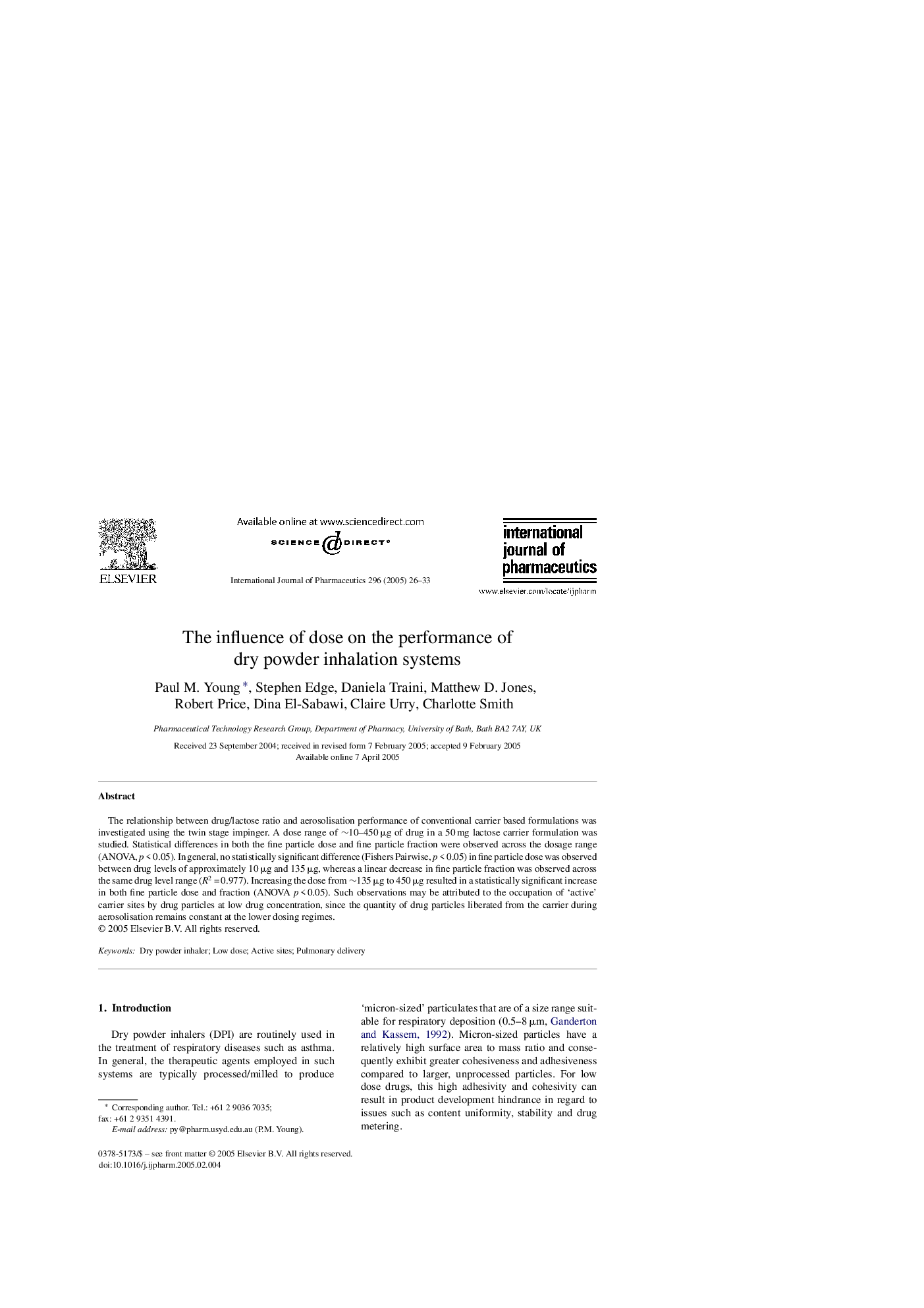 The influence of dose on the performance of dry powder inhalation systems