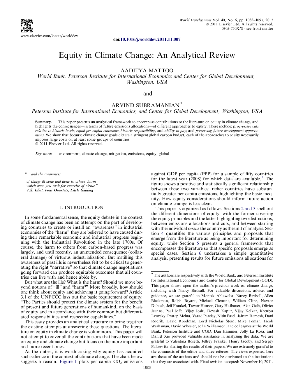 Equity in Climate Change: An Analytical Review