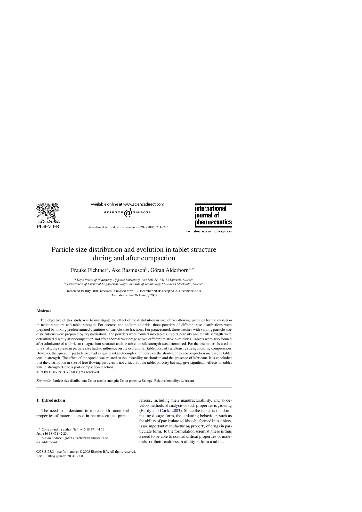 Particle size distribution and evolution in tablet structure during and after compaction