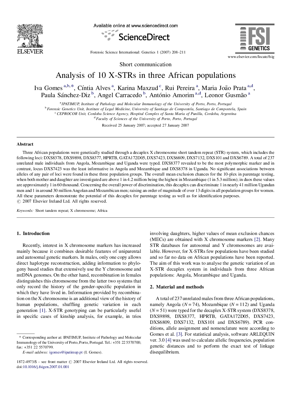 Analysis of 10 X-STRs in three African populations