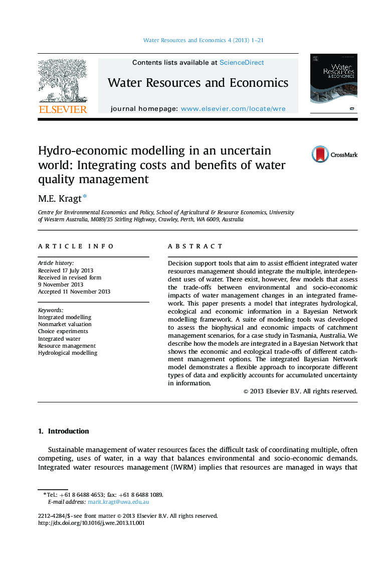 Hydro-economic modelling in an uncertain world: Integrating costs and benefits of water quality management