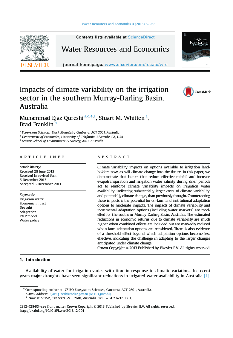 Impacts of climate variability on the irrigation sector in the southern Murray-Darling Basin, Australia