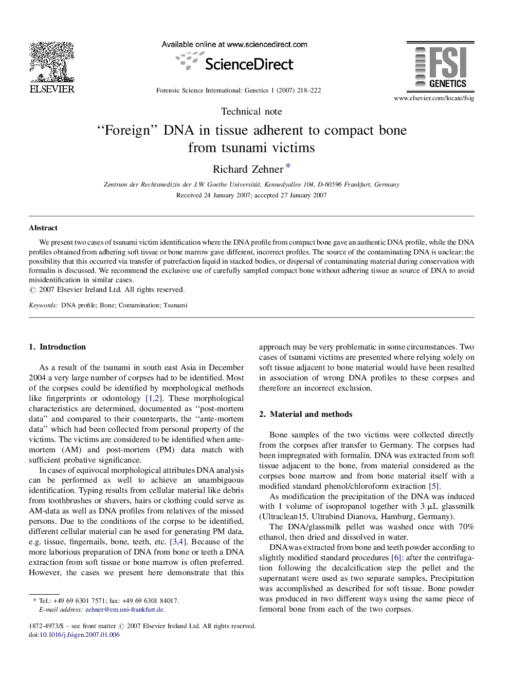 “Foreign” DNA in tissue adherent to compact bone from tsunami victims