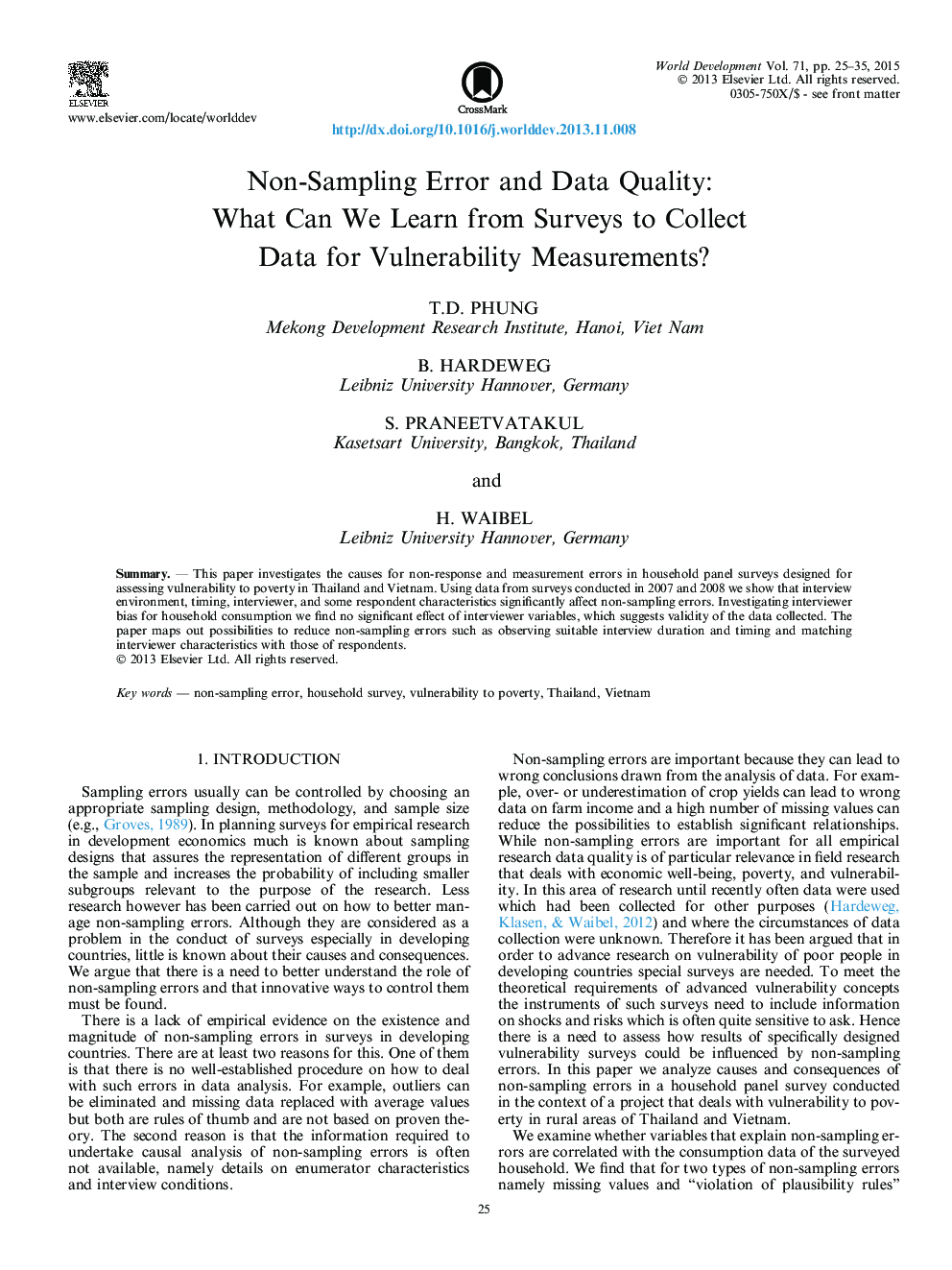 Non-Sampling Error and Data Quality: What Can We Learn from Surveys to Collect Data for Vulnerability Measurements?