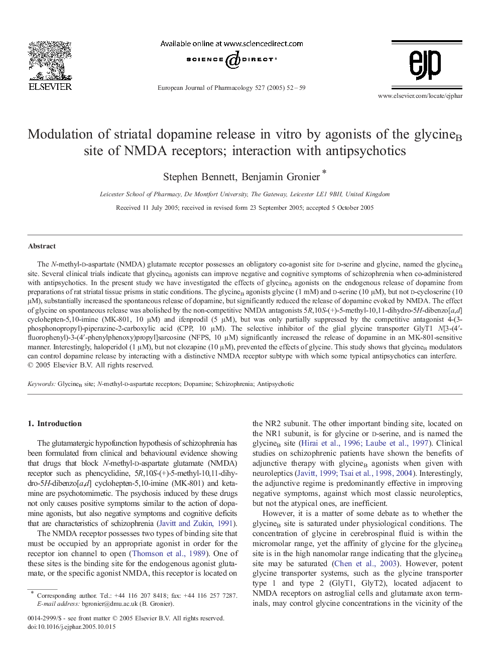 Modulation of striatal dopamine release in vitro by agonists of the glycineB site of NMDA receptors; interaction with antipsychotics