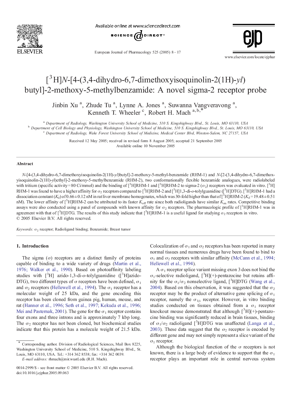 [3H]N-[4-(3,4-dihydro-6,7-dimethoxyisoquinolin-2(1H)-yl)butyl]-2-methoxy-5-methylbenzamide: A novel sigma-2 receptor probe