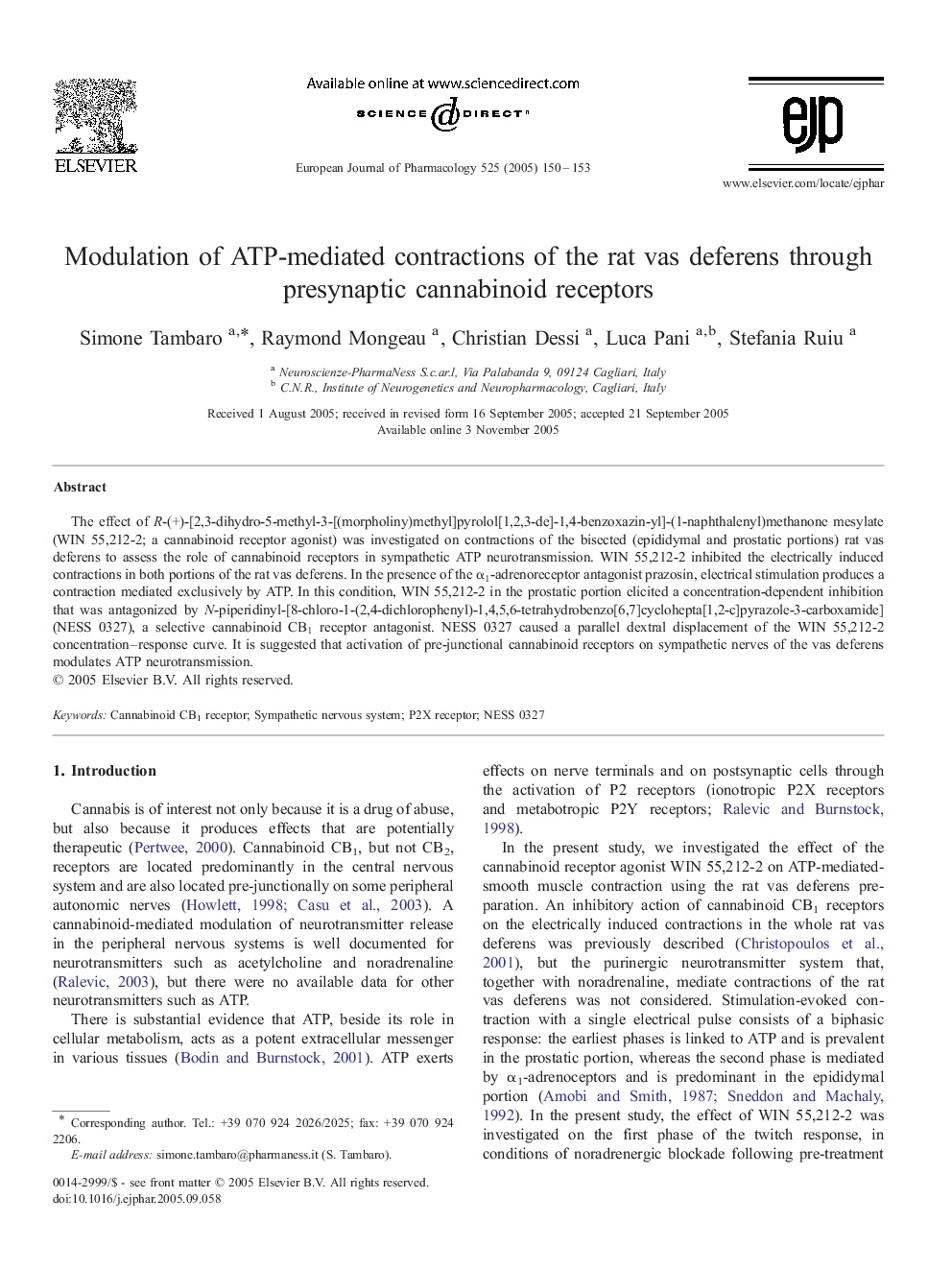 Modulation of ATP-mediated contractions of the rat vas deferens through presynaptic cannabinoid receptors